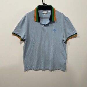 Lacoste Slim Fit Polo Shirt Light‎ Blue Striped Collar Men's Size XL